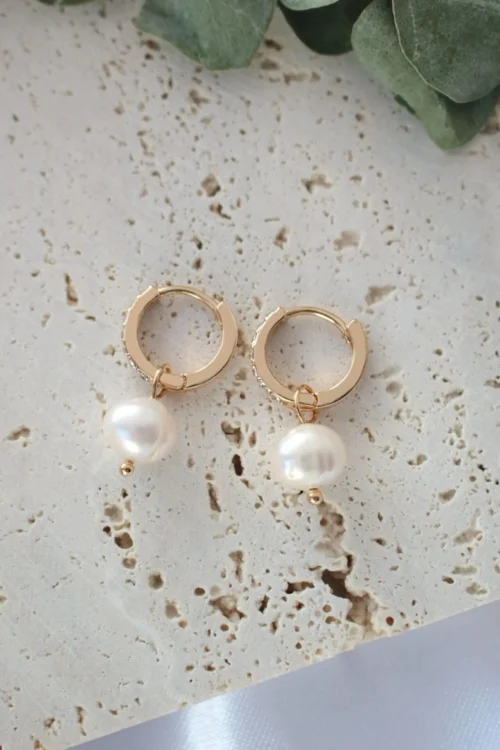 "Rosy" | 24K Baroque Freshwater Pearl Hoops - Image 3