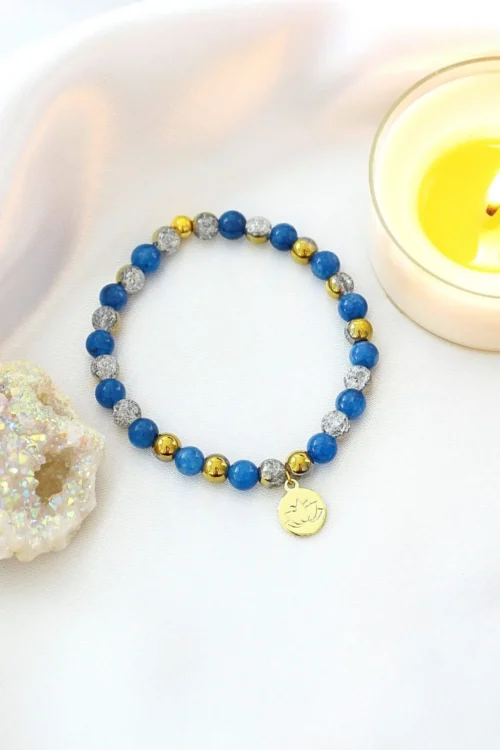 Blue Kyanite Elastic Bracelet | 24K Lotus Flower