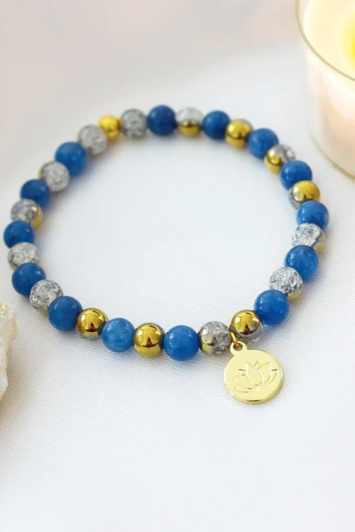 Blue Kyanite Elastic Bracelet | 24K Lotus Flower - Image 2