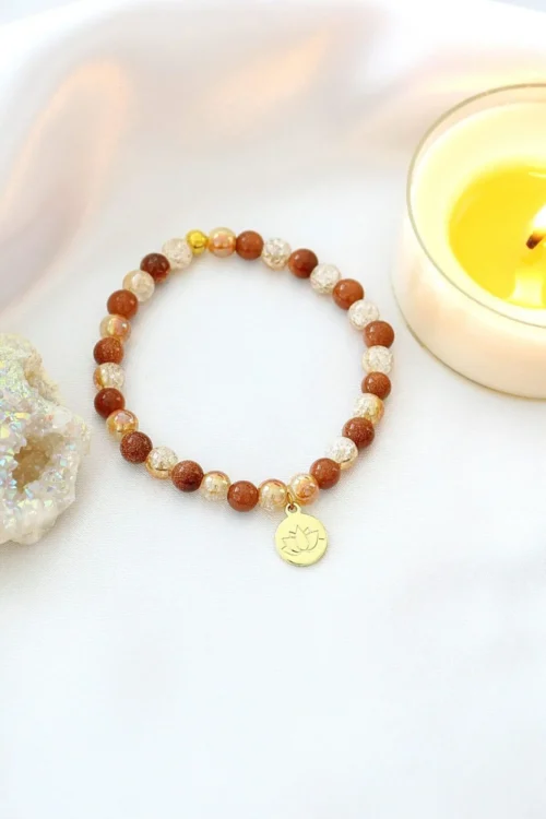 Goldstone Elastic Bracelet | 24K Lotus Flower