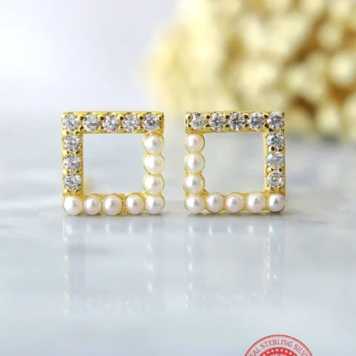 Little Beauty | 24K Gold Filled Stud Earrings with Cubic Zirconia & Acrylic Pearls - Hypoallergenic & Nickel-Free