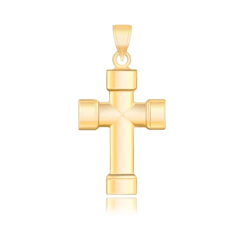Elegant 14k Yellow Gold Cross Pendant with Block Ends - Classic Design & Timeless Beauty
