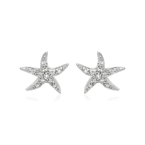 Sterling Silver Starfish Earrings with Cubic Zirconias