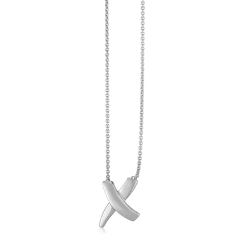 Elegant 14K White Gold Polished X Necklace | Sparkling Diamond Accent | 17-inch Chain - Image 3
