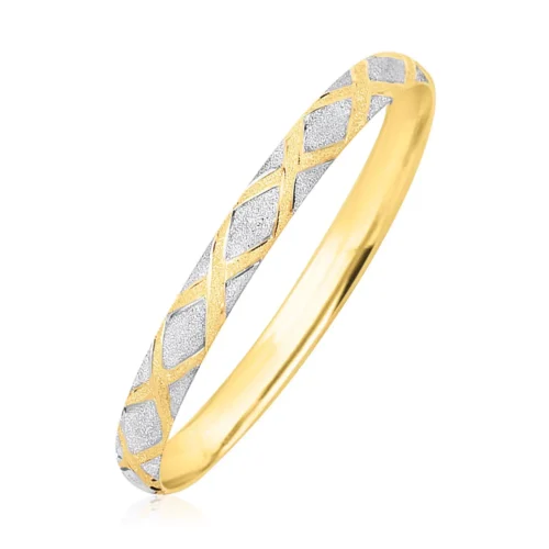10k Two-Tone Gold Geometric Diamond Motif Bangle - Elegant and Stylish Jewelry