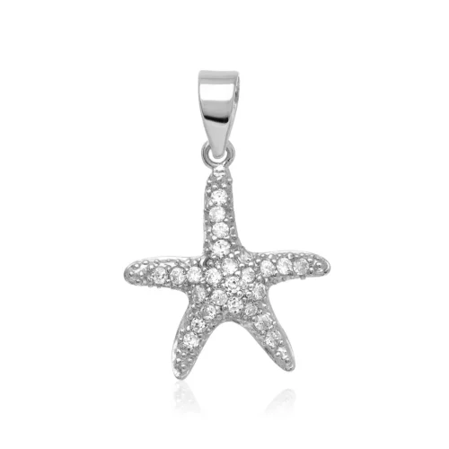 Sterling Silver Petite Starfish Pendant with Sparkling Cubic Zirconias - Elegant Sea Life Jewelry