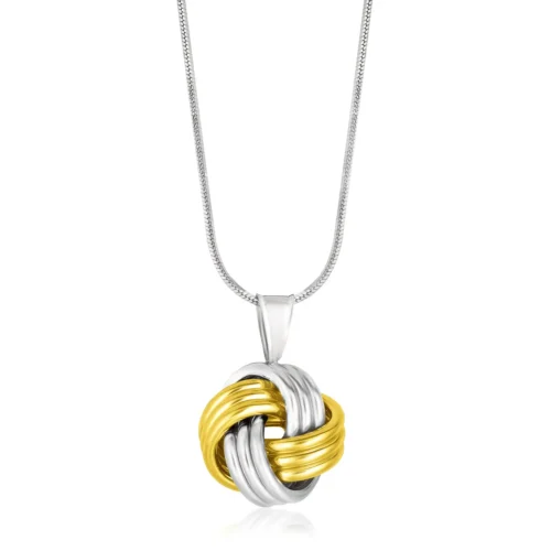 14k Yellow Gold & Sterling Silver Pendant in a Ridge Texture Love Knot Style - Image 2