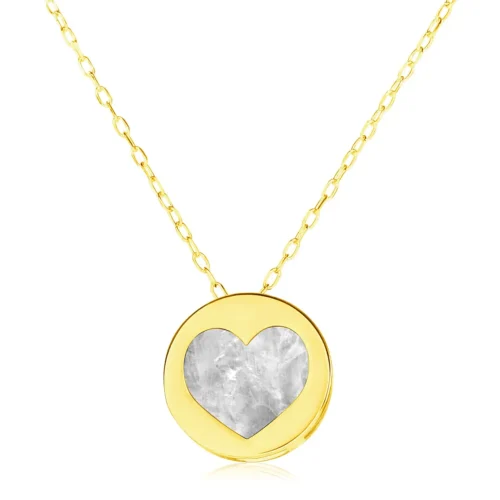 14k Yellow Gold Necklace with Heart in Mother of Pearl - Image 2