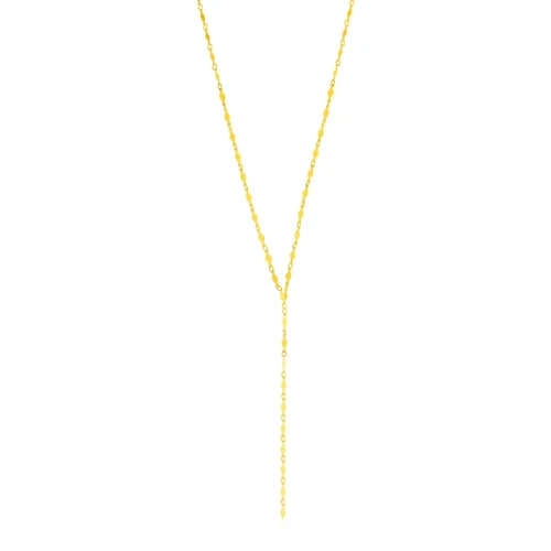 14K Yellow Gold Polished Diamond Motif Lariat Necklace - Elegant & Timeless