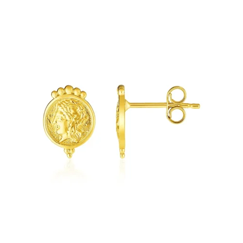14k Yellow Gold Cameo Motif Post Earrings - Timeless Flair for Any Occasion