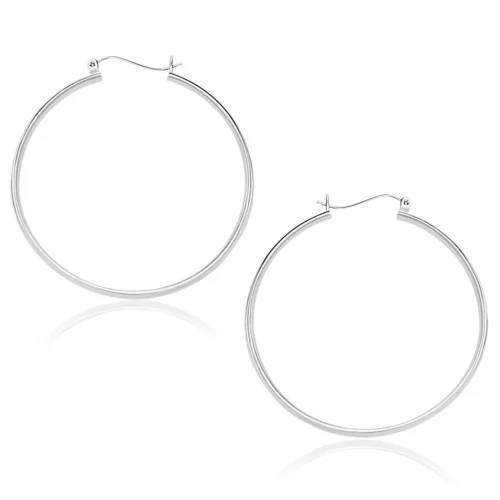 10k White Gold Polished Hoop Earrings (40mm) - Elegant Jewelry for Everyday Style