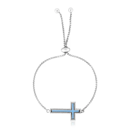 Sterling Silver Adjustable Enameled Cross Friendship Bracelet - Elegant, Stylish, and Meaningful
