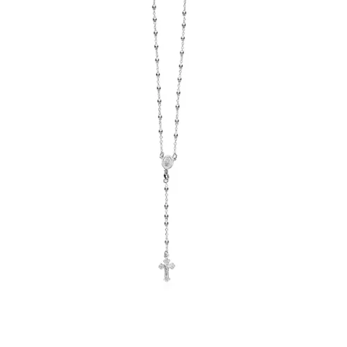 Elegant Sterling Silver Rosary Chain and Bead Necklace - 26 Inch, Rhodium Polished, Lobster Clasp