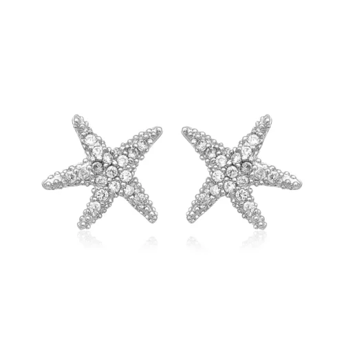 Sterling Silver Petite Starfish Earrings with Cubic Zirconias