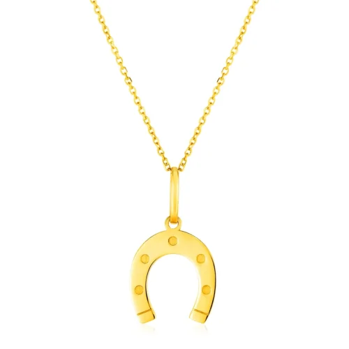 14K Yellow Gold Horseshoe Necklace - Elegant 18 Inch Chain
