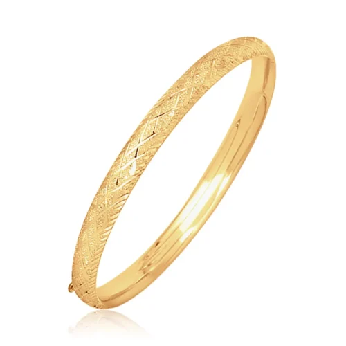 14k Yellow Gold Diamond Cut Design Dome Motif Children's Bangle - Image 2