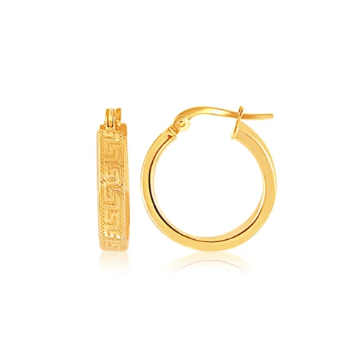 14k Yellow Gold Greek Key Small Hoop Earrings | Elegant Jewelry