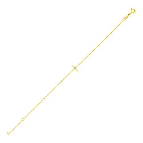 14k Yellow Gold 5.5" Children's Bracelet with Polished Cross - Elegant & Sophisticated Jewelry for Kids