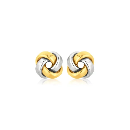 14k Two Tone Gold Square Love Knot Stud Earrings | Elegant and Timeless