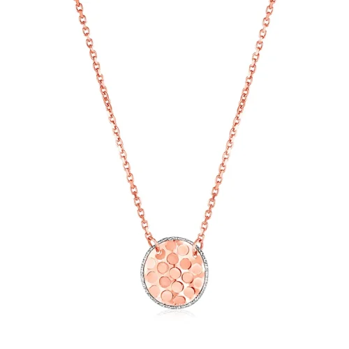 Stunning 14k Two-Tone Gold Textured Circle Necklace with White Gold Details - 18-inch - Image 3