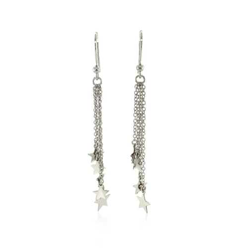 Sterling Silver Tassel Earrings with Polished Stars - Image 2