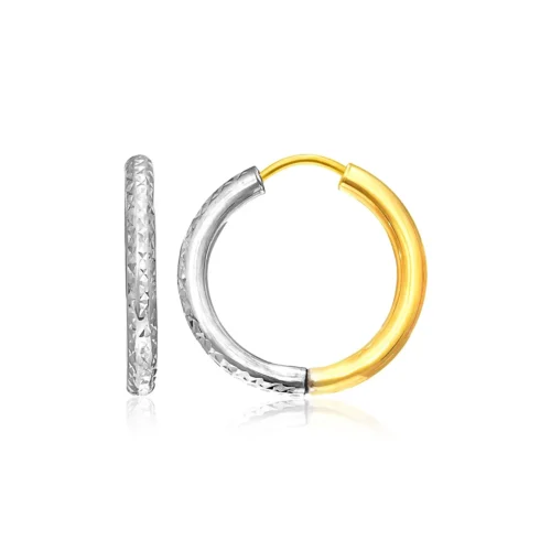 14k Two-Tone Gold Hoop Earrings with Textured Style | Elegant and Versatile Jewelry
