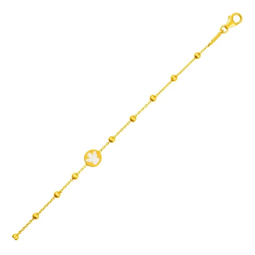 14k Yellow Gold Children's Bracelet with Angel and Beads - Elegant Jewelry for Kids