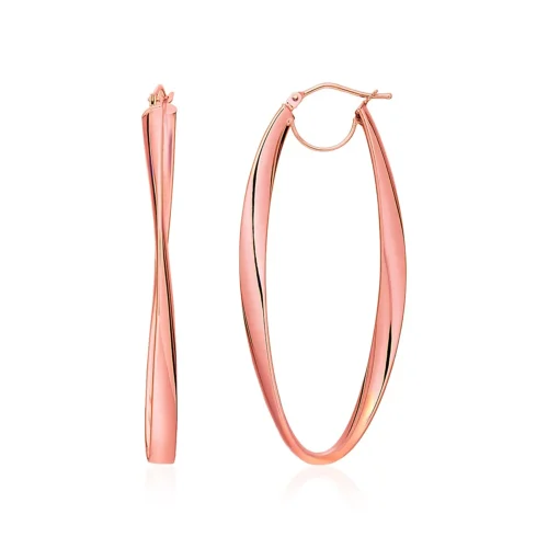 Elegant 14k Rose Gold Twist Motif Oval Hoop Earrings