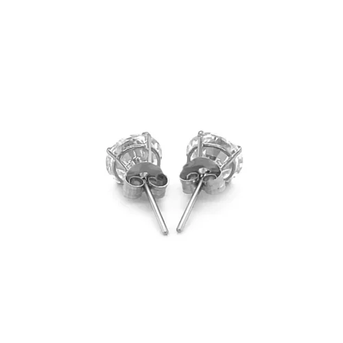 Elegant 14k White Gold Stud Earrings with White Faceted Cubic Zirconia - Image 3