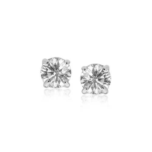 Elegant 14k White Gold Stud Earrings with White Faceted Cubic Zirconia