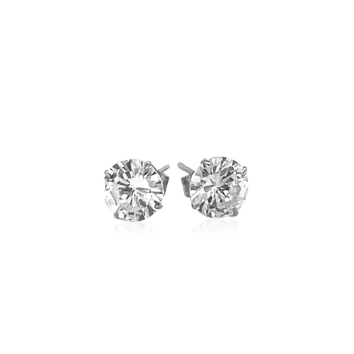 Elegant 14k White Gold Stud Earrings with White Faceted Cubic Zirconia - Image 2