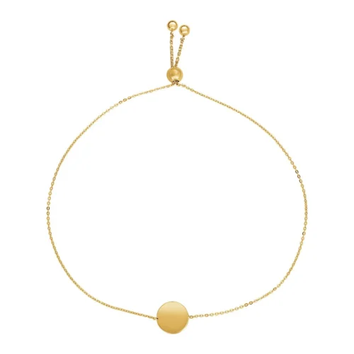 Elegant Adjustable Bracelet with Shiny Circle in 14k Yellow Gold - Timeless Luxury