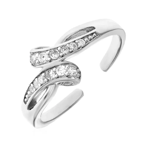 Elegant Sterling Silver Toe Ring with Bypass Motif & Sparkling Cubic Zirconia