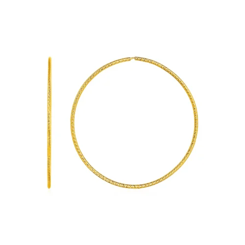 Elegant Textured Endless Hoop Earrings in 14k Yellow Gold - Classic Diamond-Cut Design