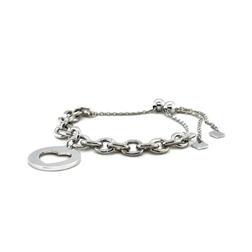 Elegant Sterling Silver Adjustable Bracelet with Heart Cutout Charm - 9 1/4 inch - Image 3