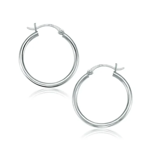 Elegant 10k White Gold Polished Hoop Earrings (25mm) Classic Style with Snap Lock Backing