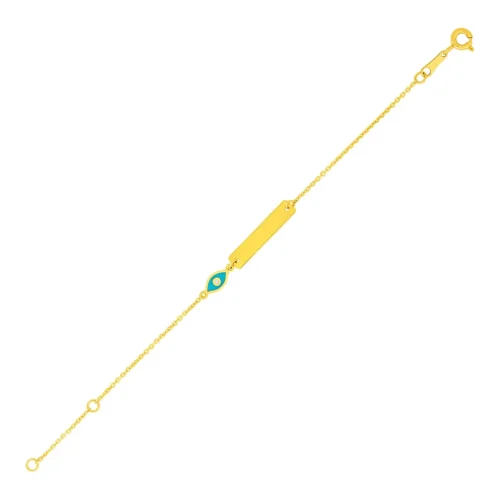 Elegant 14k Yellow Gold Children's ID Bracelet with Enamel Eye - 5 1/2 inch