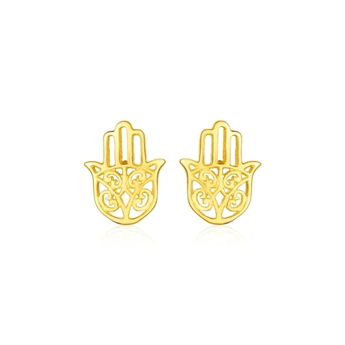 14k Yellow Gold Polished Hand of Hamsa Post Earrings Symbol of Protection & Elegance