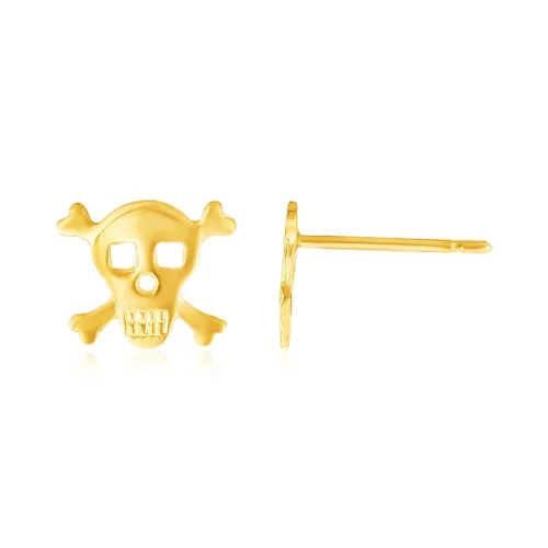 14K Yellow Gold Skull and Crossbones Post Earrings - Unique and Stylish Jewelry