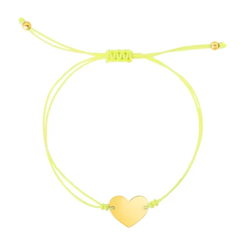 Elegant 9 1/4 Inch Yellow Cord Adjustable Bracelet with 14k Yellow Gold Heart - Perfect Gift for Her
