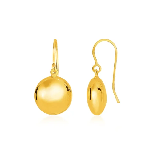 14k Yellow Gold Puffed Circle Shape Drop Earrings | Elegant & Timeless Design