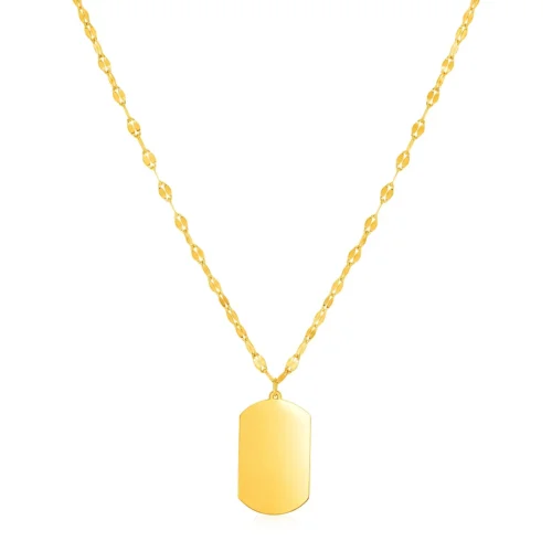 Elegant 14K Yellow Gold Dog Tag Necklace - Timeless & Stylish Jewelry