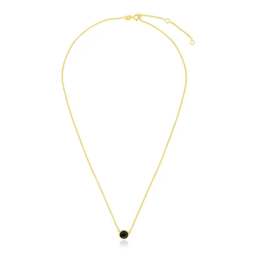 Elegant 14k Yellow Gold 17 inch Necklace with Round Onyx - Classic Style