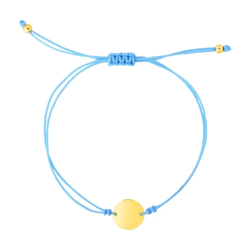 Elegant 9 1/4 inch Blue Cord Adjustable Bracelet with 14k Yellow Gold Circle Perfect Gift for Her