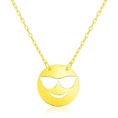 14k Yellow Gold Necklace with Cool Emoji Symbol - 16 Inch Chain - Image 3