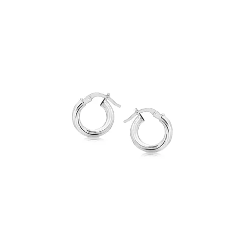 Sterling Silver Twist Style Small Hoop Earrings - Detailed Diamond Cut, Snap Lock