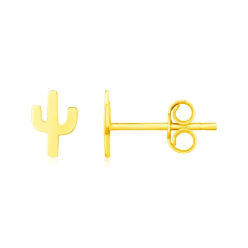 Elegant 14K Yellow Gold Cactus Post Earrings Southwestern Charm