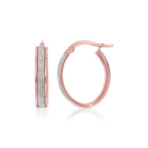 Elegant 14k Two-Tone Gold Glitter Center Oval Hoop Earrings - Sparkling Glamour for Every Occasion