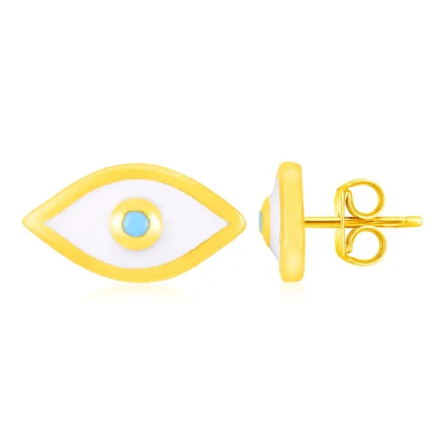 14K Yellow Gold Evil Eye Earrings with Enamel Elegant & Protective Jewelry