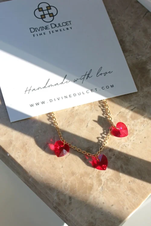 Love Trilogy | 3 Red Hearts 24K Gold Plated Necklace Elegant & Versatile Jewelry - Image 3